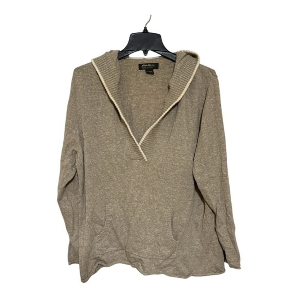 Eddie Bauer Womens Biege Hooded Depp V-Neck Sweater Size XXL